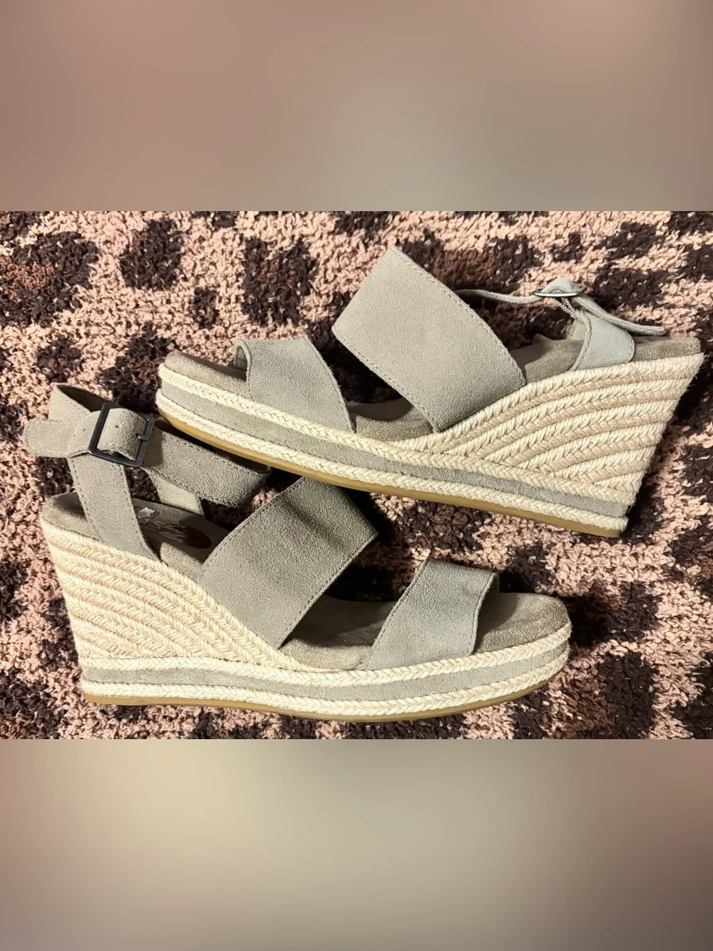 Toms Taupe/ Tab Suede Triple-Strap Ankle Buckle Espadrilles
